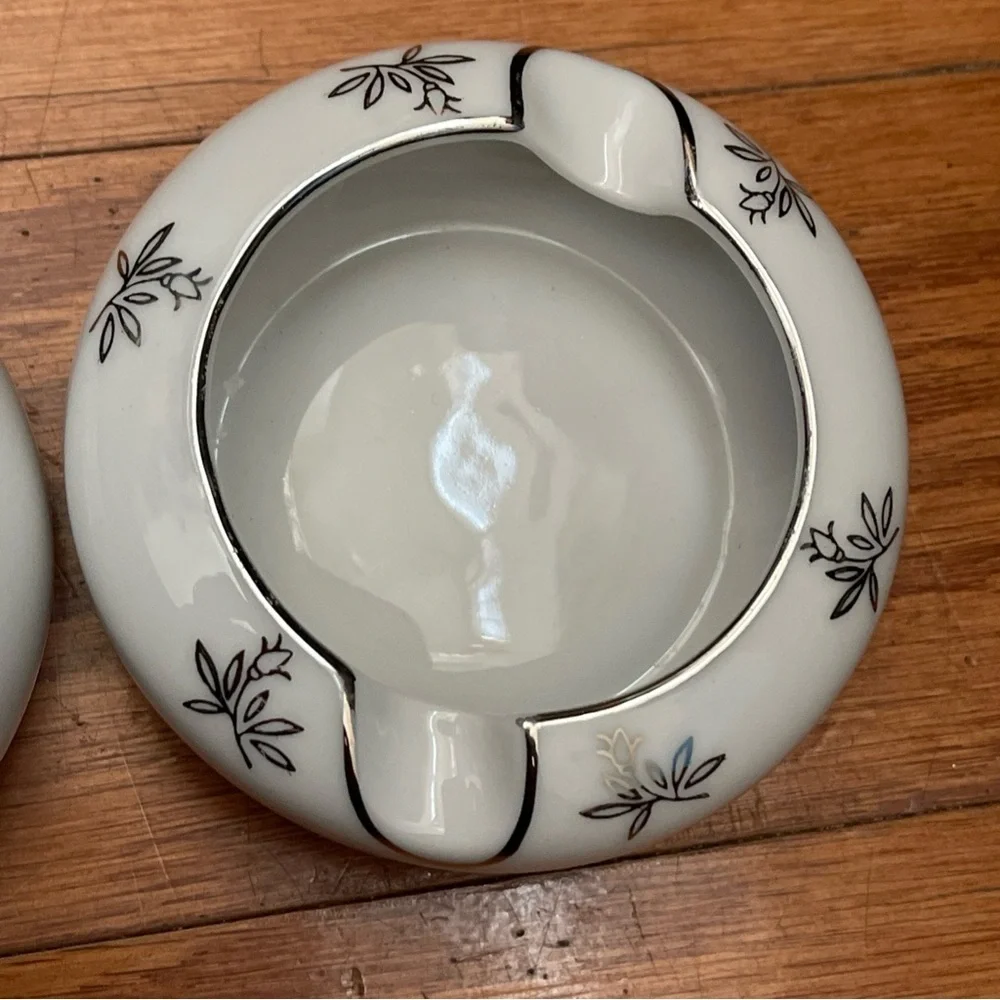 White Rose by Fukagawa Arita Hand Painted Japan Ashtrays